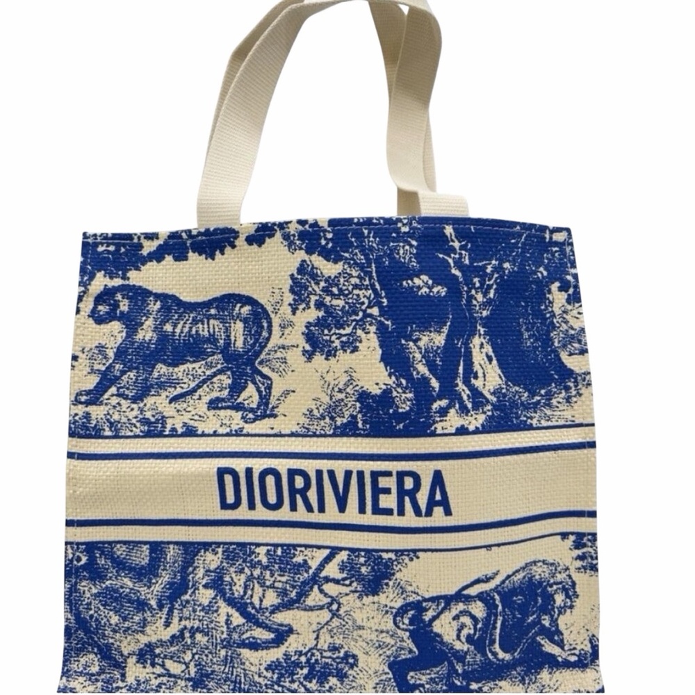 GWP DIORIVIERA BLUE STRAW TOTE